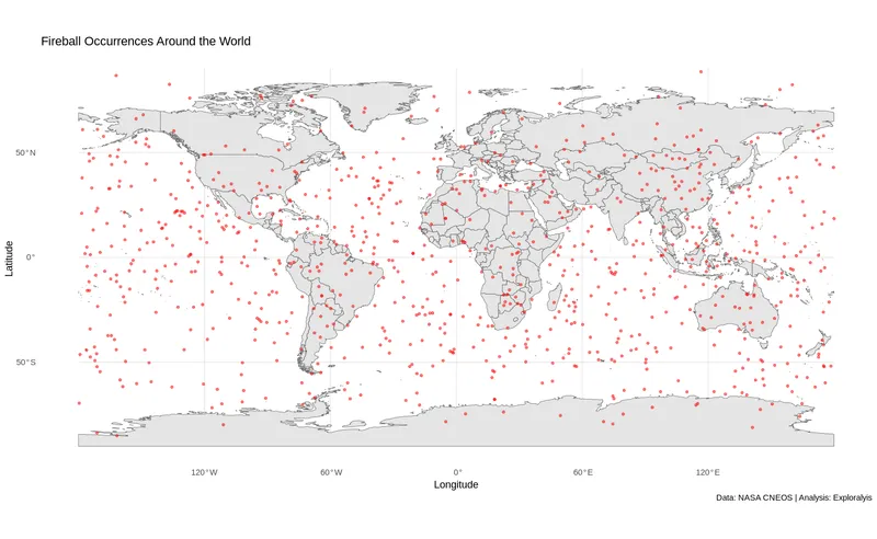 Fireball Occurrences Around the World since 1988 (Source: NASA CNEOS / Exploralysis)